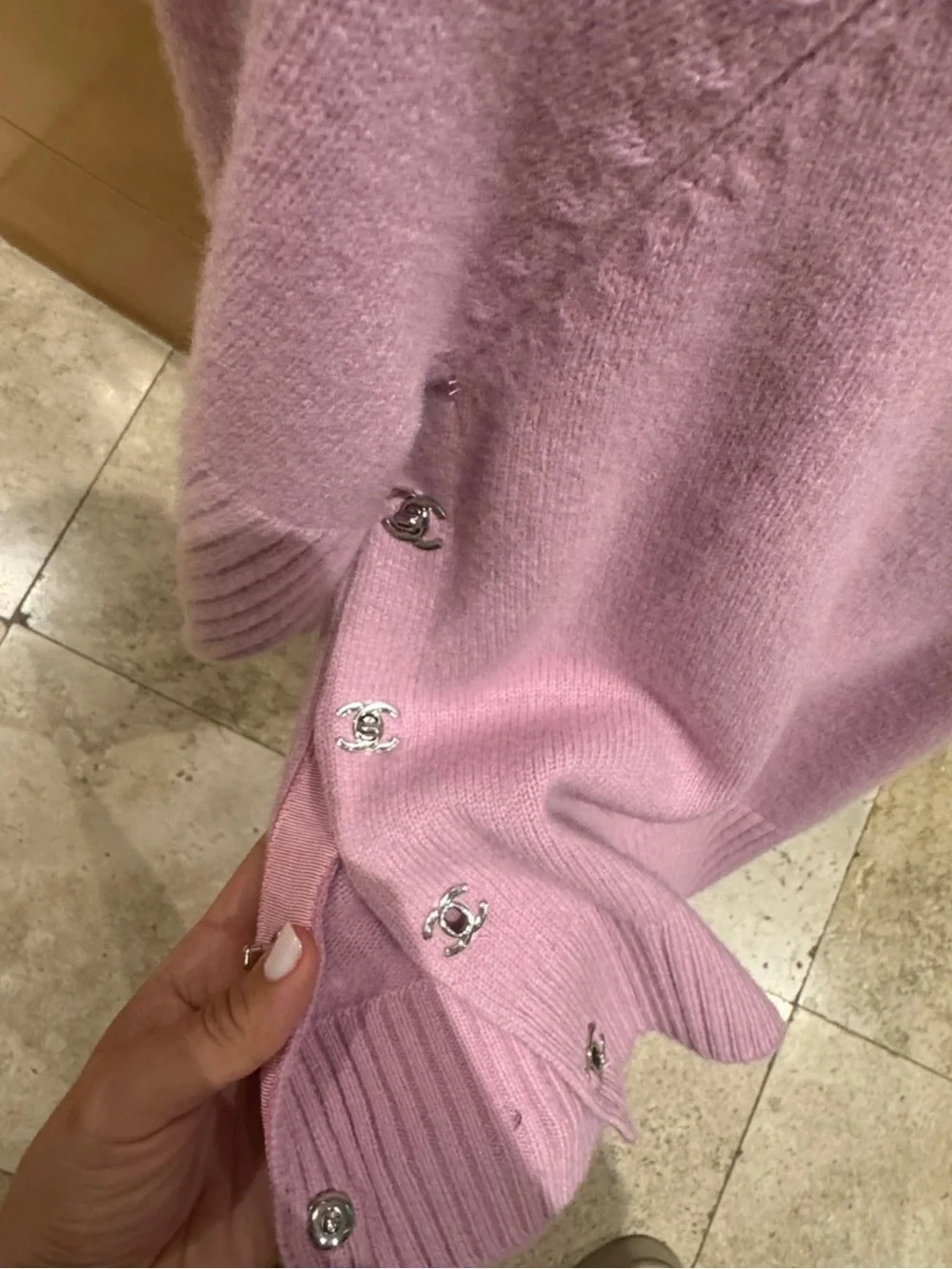 CHANEL Lilac Side-Snap Crewneck Sweater